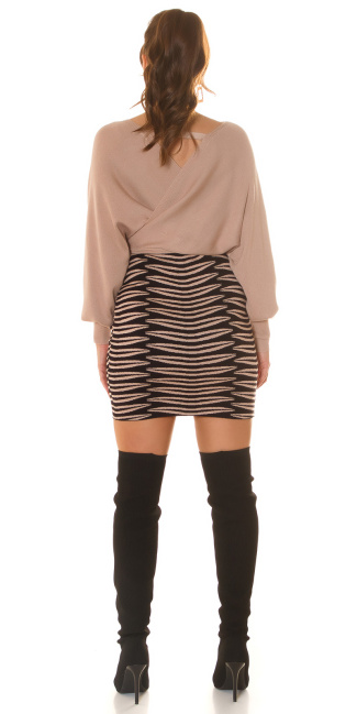 draped longlseeve Knit Dress with pattern Brown
